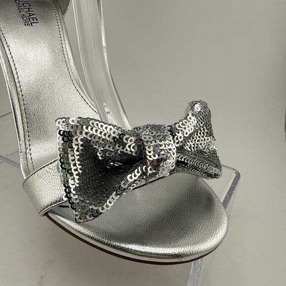 Michael Kors Paris Women's Size 6.5M Silver Sequin Heels Ankle Strap Sandal NWOB - Picture 2 of 10